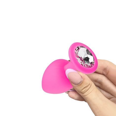 Основное фото Силиконовая анальная пробка Crystal Silicone Diamond S розовая с прозрачным кристаллом 7,5 см