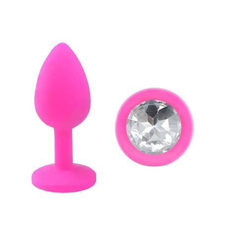 Основное фото Силиконовая анальная пробка Crystal Silicone Diamond S розовая с прозрачным кристаллом 7,5 см