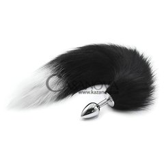 Основное фото Анальная пробка S Faux Fur Fox Tail Polyester серебристая с черно-белым хвостом 7 см