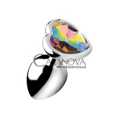 Основное фото Анальная пробка Xr Brands Booty Sparks Rainbow Prism Heart Medium серебристая с разноцветным камнем 8,1 см
