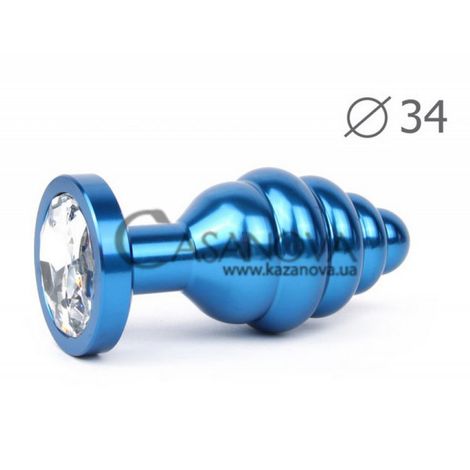 Основное фото Анальная пробка Anal Jewelry Plugs Blue Plug Medium голубая с прозрачным кристаллом 8 см