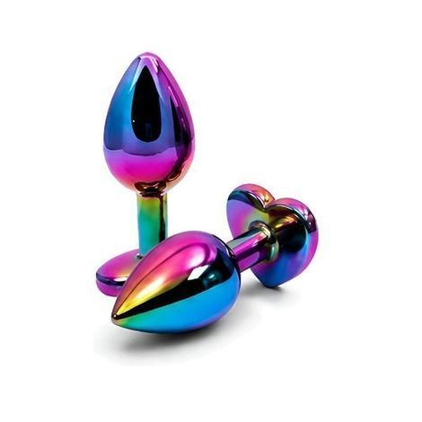 Основне фото Анальна пробка EGZO Multicolor Heart Plug M різнокольорова з бірюзовим кристалом 8,2 см
