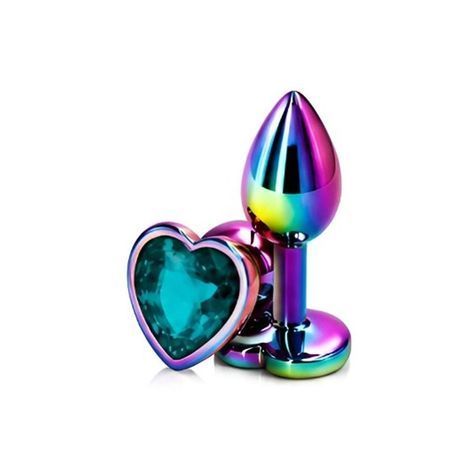 Основне фото Анальна пробка EGZO Multicolor Heart Plug M різнокольорова з бірюзовим кристалом 8,2 см
