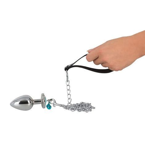 Основне фото Набір анальних металевих пробок з ремінцем You2Toys Butt Plug Set with a Leash сріблястий з блакитними кристалами