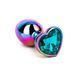 Додаткове фото Анальна пробка EGZO Multicolor Heart Plug M різнокольорова з бірюзовим кристалом 8,2 см