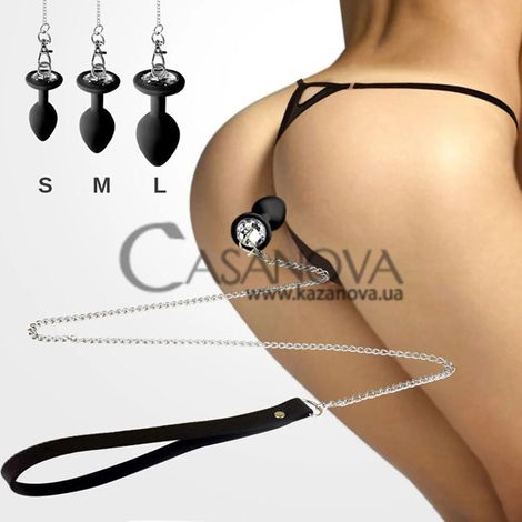 Основне фото Анальна пробка з повідцем Art Of Sex Silicone Anal Plug With Leash L чорна з прозорим кристалом 8 см