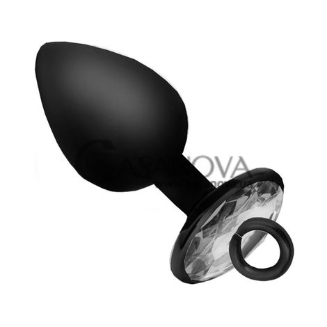 Основне фото Анальна пробка з повідцем Art Of Sex Silicone Anal Plug With Leash L чорна з прозорим кристалом 8 см