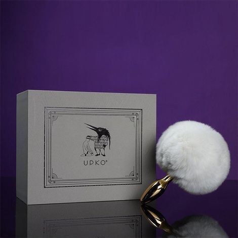 Основное фото Анальная пробка Upko Rabbit Fur Bunny Tail с белым хвостиком золотистая 16 см