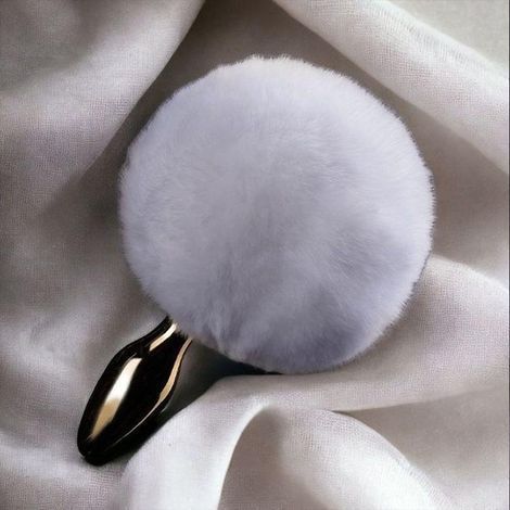 Основное фото Анальная пробка Upko Rabbit Fur Bunny Tail с белым хвостиком золотистая 16 см