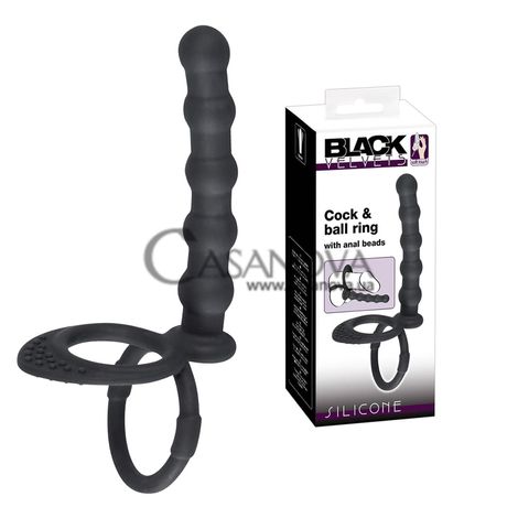 Основное фото Насадка для двойного проникновения с кольцом на мошонку You2Toys Black Velvets Cock & Ball Ring With Anal Beads чёрное