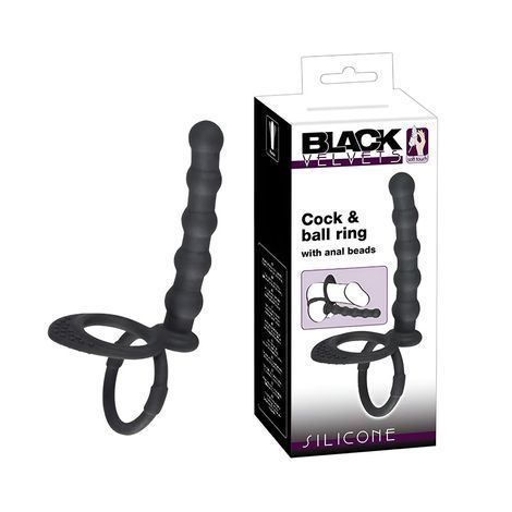Основное фото Насадка для двойного проникновения с кольцом на мошонку You2Toys Black Velvets Cock & Ball Ring With Anal Beads чёрное