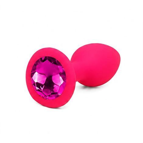 Основне фото Силіконова анальна пробка EGZO Silicone Pink Round Plug S рожева з малиновим кристалом 7 см