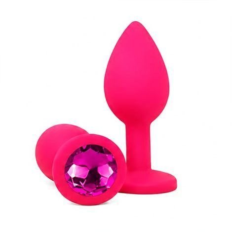 Основне фото Силіконова анальна пробка EGZO Silicone Pink Round Plug S рожева з малиновим кристалом 7 см