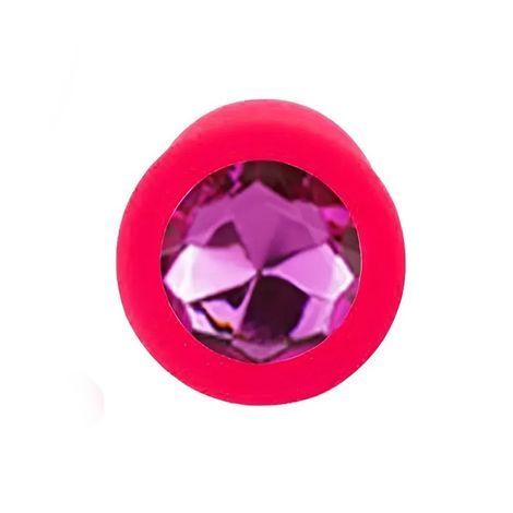 Основне фото Силіконова анальна пробка EGZO Silicone Pink Round Plug S рожева з малиновим кристалом 7 см