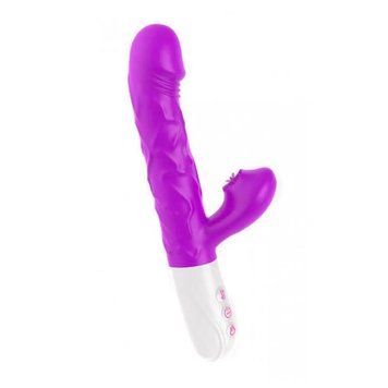 Основное фото Rabbit-вибратор с пульсацией и функцией нагрева Boss of Toys Silicone Tongue 10 Function фуксия с белым 23 см