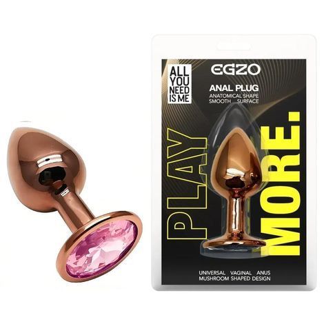Основное фото Анальная пробка EGZO Dark Gold Round Plug S золотистая с розовым кристаллом 7 см