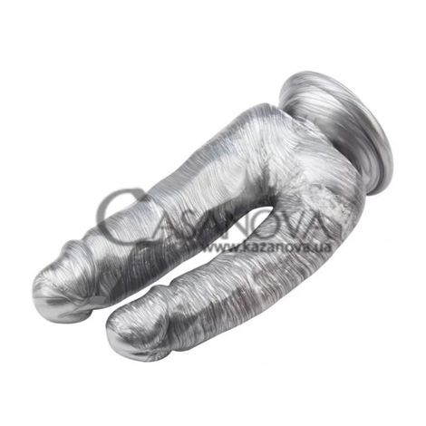 Основне фото Подвійний фалоімітатор на присосці Dark Muscle Dick Cumming сріблястий 18 см