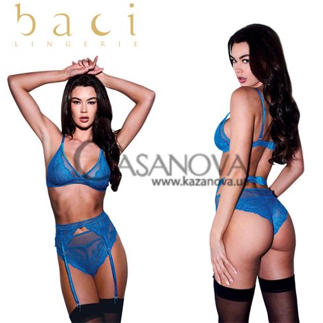 Основне фото Комплект білизни Baci 3pc Lace & Mesh Bra Garter & Panty Set синій