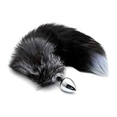Основное фото Анальная пробка Faux Fur Fox Tail Black Polyester серебристая с черным хвостом 7 см
