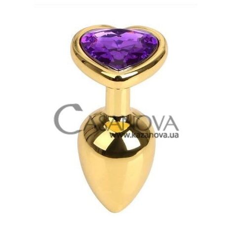 Основне фото Анальна пробка Seamless Gold Metal Heart Dark Violet M золотиста з фіолетовим 8,5 см