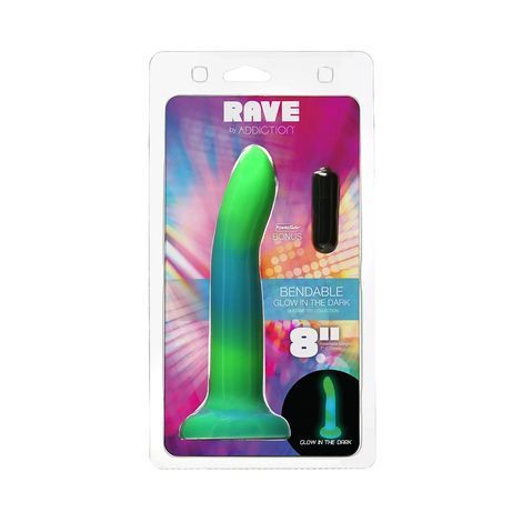 Основное фото Светящийся фаллоимитатор на присоске с вибропулей Addiction Rave 8" Silicone Toy Collection голубой с зелёным 20,3 см