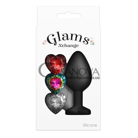 Основное фото Анальная пробка NS Novelties Glams Xchange Heart Medium чёрная со сменными камнями 8,1 см