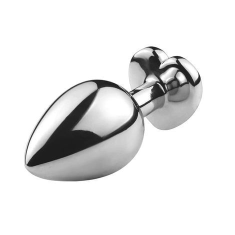 Основне фото Металева анальна пробка Crystal Heart Diamond S срібляста з синім кристалом 7,5 см