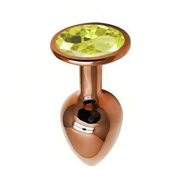 Основное фото Анальная пробка EGZO Dark Gold Round Plug S золотистая с салатовым кристаллом 7 см