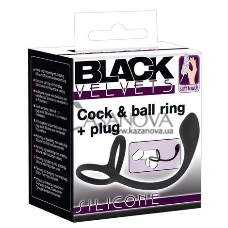 Основное фото Эрекционное кольцо с анальной пробкой Black Velvets Cock & Ball Ring + Plug чёрное