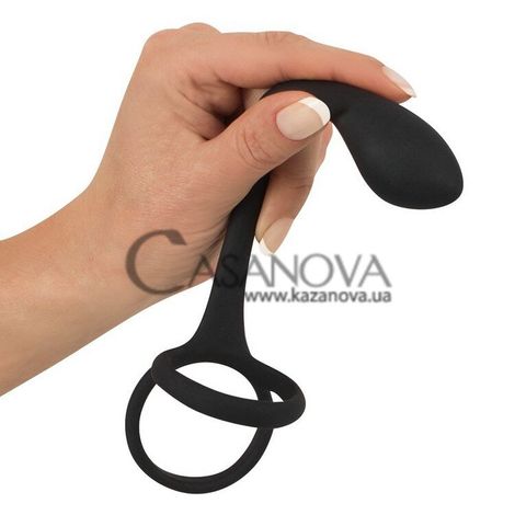 Основное фото Эрекционное кольцо с анальной пробкой Black Velvets Cock & Ball Ring + Plug чёрное
