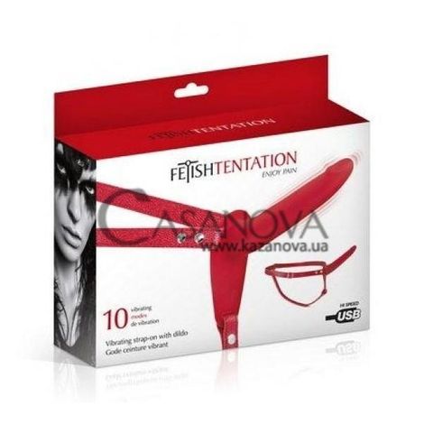 Основне фото Жіночий вібрострапон Fetish Tentation Enjoy Pain Vibrating Strap-On With Dildo червоний 15 см