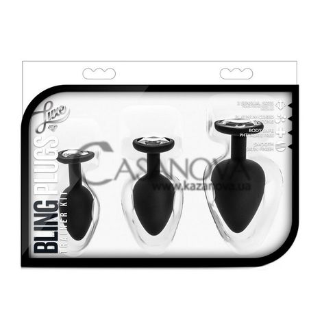Основное фото Набор из 3 анальных пробок Luxe Bling Plugs Trainer Kit чёрный с прозрачным