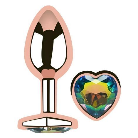 Основное фото Анальная пробка EGZO Rose Gold Heart Plug S в розовом золоте с разноцветным кристаллом 7,1 см