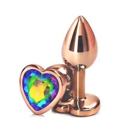 Основное фото Анальная пробка EGZO Rose Gold Heart Plug S в розовом золоте с разноцветным кристаллом 7,1 см