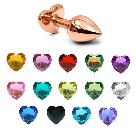 Основное фото Анальная пробка EGZO Rose Gold Heart Plug S в розовом золоте с разноцветным кристаллом 7,1 см