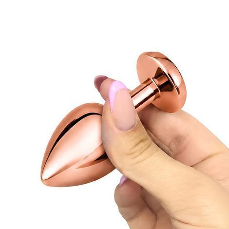 Основное фото Анальная пробка EGZO Rose Gold Round Plug M в розовом золоте с чёрным кристаллом 8,2 см