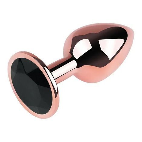 Основное фото Анальная пробка EGZO Rose Gold Round Plug M в розовом золоте с чёрным кристаллом 8,2 см