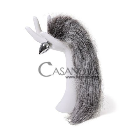 Основне фото Анальна пробка Faux Fur Fox Tail Light Grey Polyester срібляста з сірим хвостом 8 см