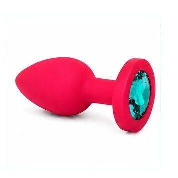 Основное фото Силиконовая анальная пробка EGZO Silicone Pink Round Plug S розовая с бирюзовым кристаллом 7 см