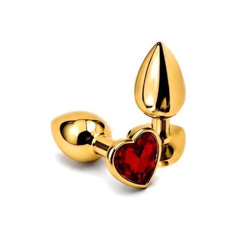 Основное фото Анальная пробка EGZO Gold Heart Plug S золотистая с красным кристаллом 7 см