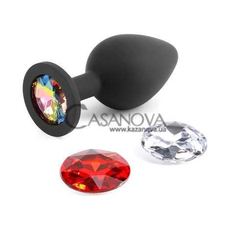 Основное фото Анальная пробка NS Novelties Glams Xchange Round Medium чёрная со сменными камнями 7,1 см