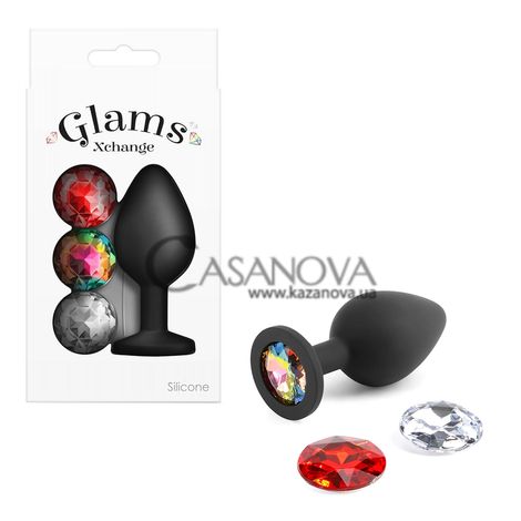 Основное фото Анальная пробка NS Novelties Glams Xchange Round Medium чёрная со сменными камнями 7,1 см