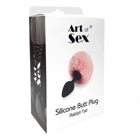 Основное фото Анальная пробка с хвостом Art Of Sex Silicone Butt Plug Rabbit Tail M чёрная с красным 7,4 см