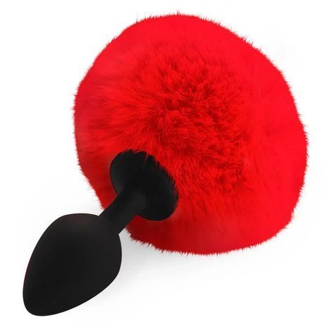 Основное фото Анальная пробка с хвостом Art Of Sex Silicone Butt Plug Rabbit Tail M чёрная с красным 7,4 см