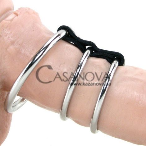 Основное фото Тройное кольцо для пениса Sex & Mischief 3 Ring Cock Cage серебристое