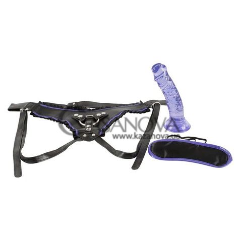 Основне фото Жіночий страпон з маскою для очей Strap-On Kit For Playgirls бузковий 19 см