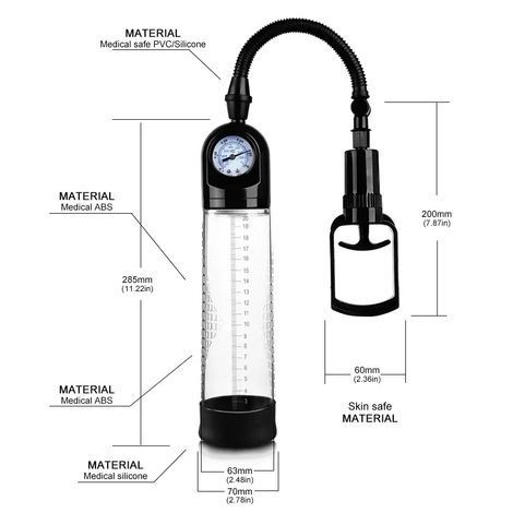 Основное фото Вакуумная помпа с манометром CANWIN Penis Pump Men Powerup P928 чёрная
