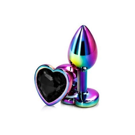 Основное фото Анальная пробка EGZO Multicolor Heart Plug S разноцветная с чёрным кристаллом 7 см