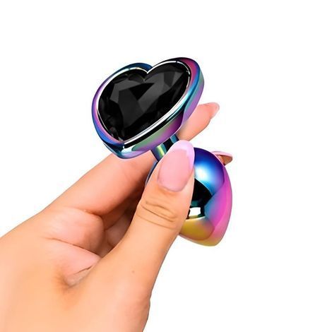 Основное фото Анальная пробка EGZO Multicolor Heart Plug S разноцветная с чёрным кристаллом 7 см