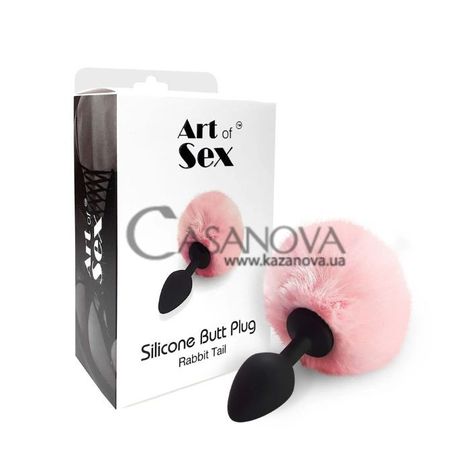 Основне фото Анальна пробка з хвостом Art Of Sex Silicone Butt Plug Rabbit Tail M чорна з рожевим 7,4 см